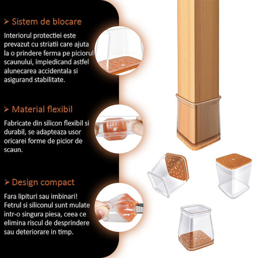 Protectii Picioare Scaun/Mobila Din Silicon Si Pasla