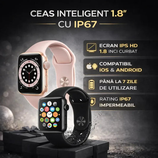 Pachet! 1+1 Ceas Smart I7 Promax, apeluri/sms/social media, monitorizare, somn, ritm cardiac, muzica, rezistent la apa