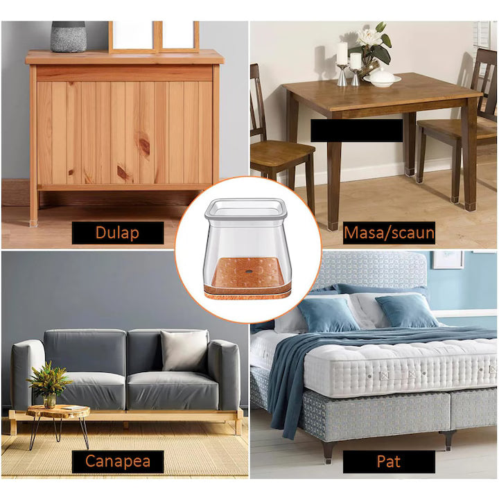 Protectii Picioare Scaun/Mobila Din Silicon Si Pasla